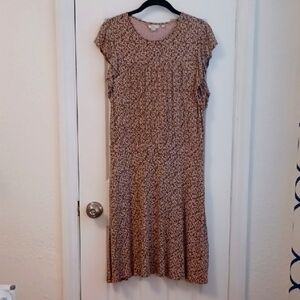 Boden Flutter Sleeve Dress Olive and Pink Ivy Print